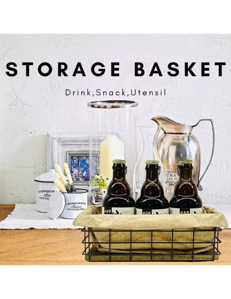 Cesta de Almacenamiento Metálica HUA HUALINK con Base de Madera Cesta de Almacenamiento Metálica HUA HUALINK con Base de Madera