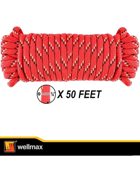 Cuerda de Nylon Trenzada Wellmax 0.96 cm x 15.24 m - Rojo Cuerda de Nylon Trenzada Wellmax 0.96 cm x 15.24 m - Rojo