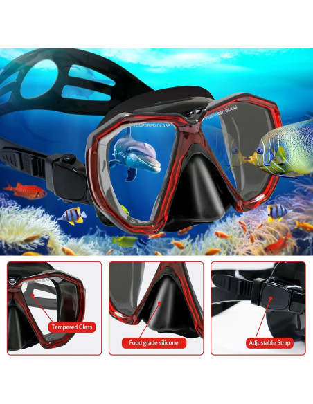 Equipo de Snorkel AosDero JLAS2P-R para Adultos Rojo Equipo de Snorkel AosDero JLAS2P-R para Adultos Rojo