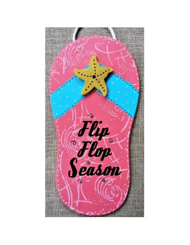 Cartel de Arte de Madera Chanclas Coral 35.56x17.78 cm