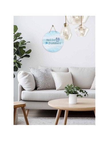 Cartel de Bienvenida de Madera Funnywall88 25.4 cm Azul Cian