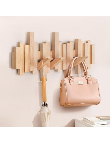 Perchero de Madera Ufine Plegable 6 Ganchos Montado en Pared Perchero de Madera Ufine Plegable 6 Ganchos Montado en Pared