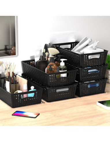 Organizador de Cestas Apilables Simple Houseware 6 Pzas Negro