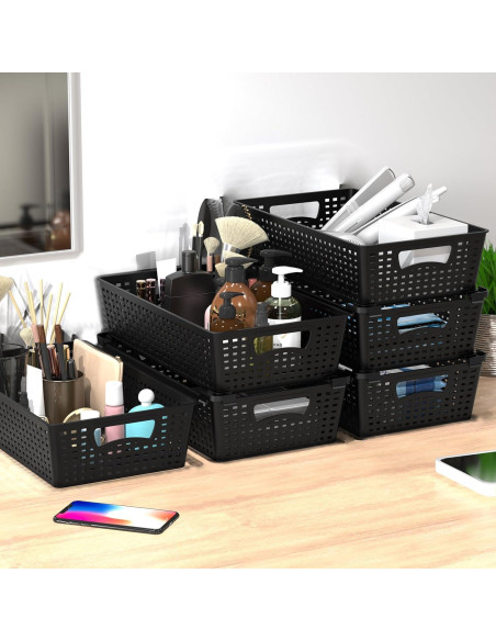 Organizador de Cestas Apilables Simple Houseware 6 Pzas Negro Organizador de Cestas Apilables Simple Houseware 6 Pzas Negro