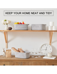 Cestas de Almacenamiento OIAHOMY 3 Piezas Algodón Gris 32.5x22.6x14cm 2