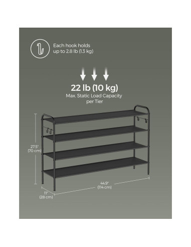 Estante para Zapatos SONGMICS Ajustable 4 Niveles Negro Tinta
