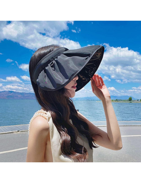 Gorra de Sol Plegable Mujer UV Protección Verano Negra Gorra de Sol Plegable Mujer UV Protección Verano Negra