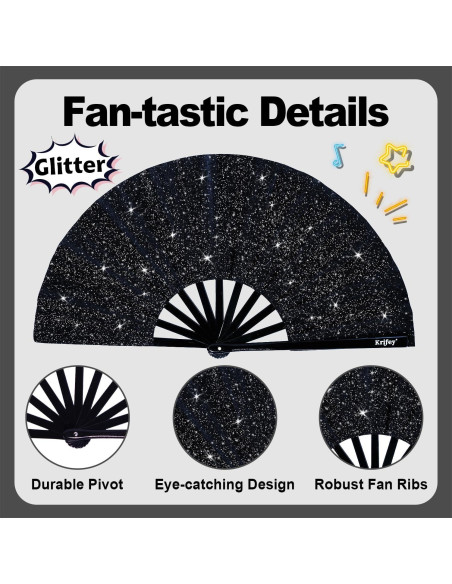 Abanico Plegable Krifey Diamante Negro 63.5 cm para Rave Abanico Plegable Krifey Diamante Negro 63.5 cm para Rave