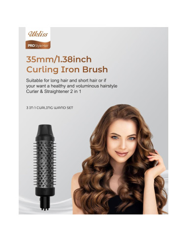 Juego de Plancha de Cabello 3 en 1 Ukliss - Varita y Cepillo Térmico