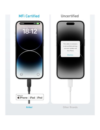 Cable USB C a Lightning Anker 310 0.91m Negro MFi