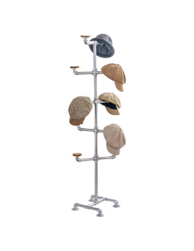 Soporte de Sombreros MyGift de Metal Plateado con 10 Ganchos de Madera