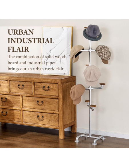 Soporte de Sombreros MyGift de Metal Plateado con 10 Ganchos de Madera Soporte de Sombreros MyGift de Metal Plateado con 10 Ganchos de Madera