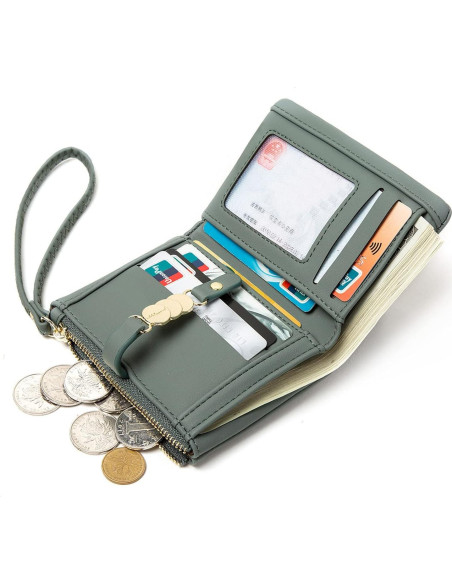 Cartera Bifold AOXON para Mujeres con Muñequera Verde Cartera Bifold AOXON para Mujeres con Muñequera Verde
