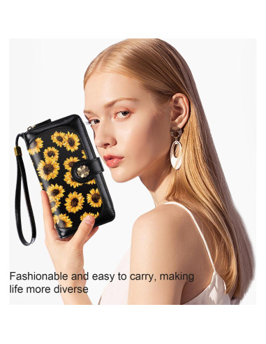 Cartera Clutch para Mujeres Girasol con Organizador y Bloqueo RFID