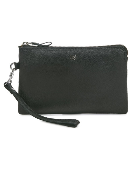 Cartera de muñeca de cuero real Wise Owl Nappa negro 21.6x14cm Cartera de muñeca de cuero real Wise Owl Nappa negro 21.6x14cm