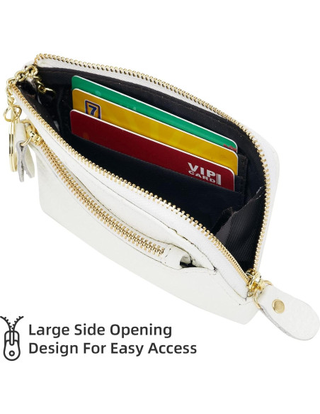 Monedero de Cuero ZOOEASS para Mujeres Blanco con Correa Monedero de Cuero ZOOEASS para Mujeres Blanco con Correa