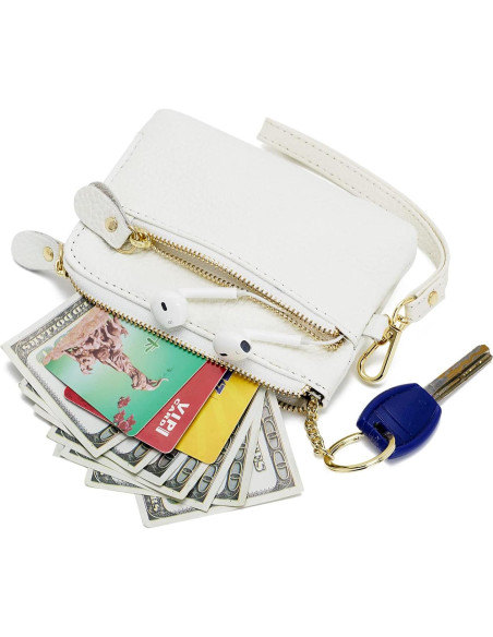 Monedero de Cuero ZOOEASS para Mujeres Blanco con Correa Monedero de Cuero ZOOEASS para Mujeres Blanco con Correa
