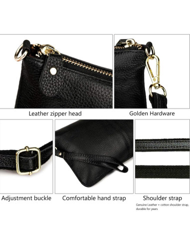 Cartera de Cuero Genuino Artwell para Mujeres - Negro