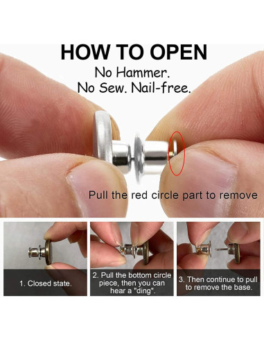 Botones de Pin Mejorados TOOVREN para Jeans - 8 Conjuntos Ajustables