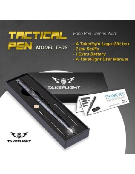 Bolígrafo Táctico TF TAKEFLIGHT con Linterna y Rompevidrios Bolígrafo Táctico TF TAKEFLIGHT con Linterna y Rompevidrios