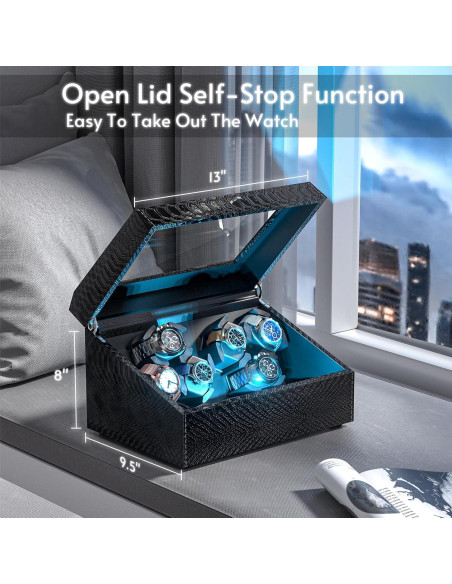 Enrollador de Relojes Automáticos iFregga con Luz Azul, 4/6 Relojes Enrollador de Relojes Automáticos iFregga con Luz Azul, 4/6 Relojes