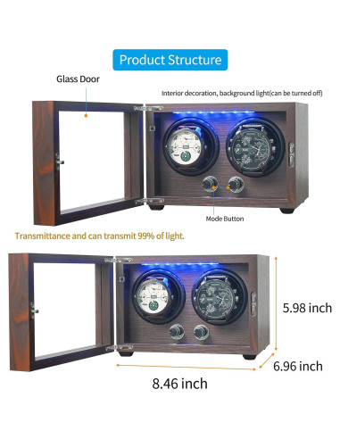 Winder de Reloj Automático ORYX Doble con Luz LED y 4 Modos
