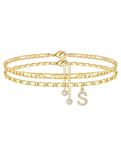 Pulsera de Tobillo Ursteel Oro 14K con Iniciales CZ Ajustable