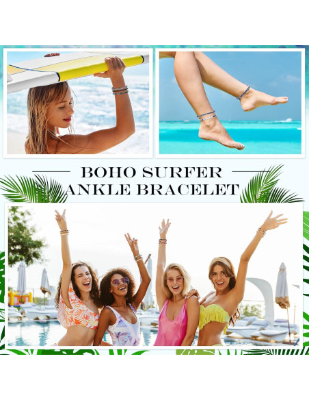 Yinkin Pulseras de Tobillo Bohemias Ajustables 18 Pcs Hechas a Mano Yinkin Pulseras de Tobillo Bohemias Ajustables 18 Pcs Hechas a Mano
