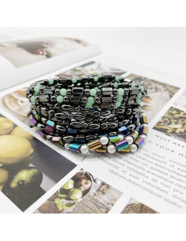 Juego de 12 Pulseras Magnéticas de Hematita para Alivio de Ansiedad