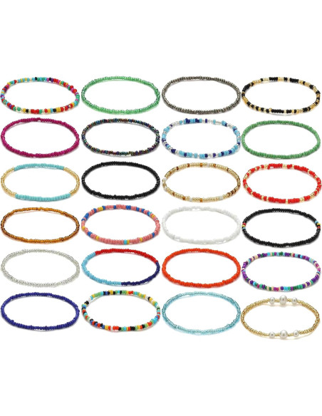 Pulseras de Tobillo Beaded Coloridas Hechas a Mano Taouzi 24 Pzas Pulseras de Tobillo Beaded Coloridas Hechas a Mano Taouzi 24 Pzas