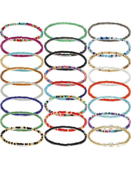 Pulseras de Tobillo Beaded Coloridas Hechas a Mano Taouzi 24 Pzas Pulseras de Tobillo Beaded Coloridas Hechas a Mano Taouzi 24 Pzas