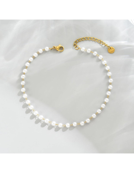 Pulsera de Tobillo Dorada JotCa con Perlas Elegantes 21 cm Pulsera de Tobillo Dorada JotCa con Perlas Elegantes 21 cm
