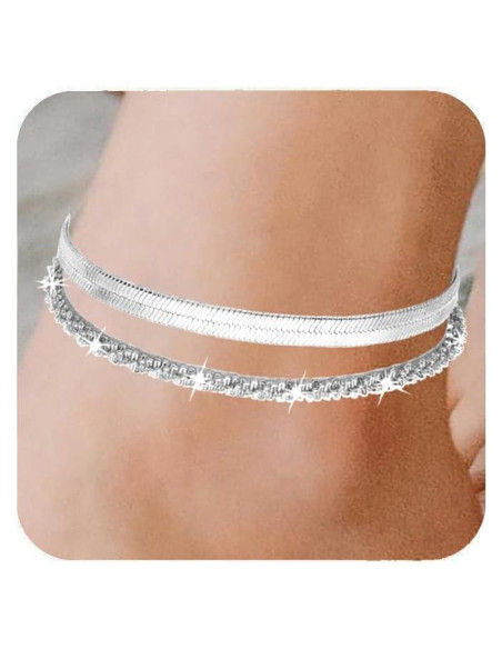Conjunto de Pulseras de Tobillo Ajustables Nanafast 2/4/6PCS Plata Conjunto de Pulseras de Tobillo Ajustables Nanafast 2/4/6PCS Plata