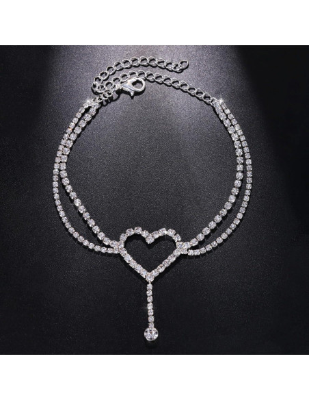 Pulsera de Tobillo de Plata Fesciory con Rhinestones Ajustable Pulsera de Tobillo de Plata Fesciory con Rhinestones Ajustable