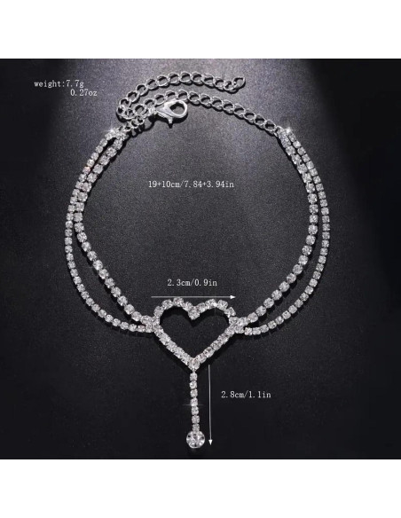 Pulsera de Tobillo de Plata Fesciory con Rhinestones Ajustable Pulsera de Tobillo de Plata Fesciory con Rhinestones Ajustable