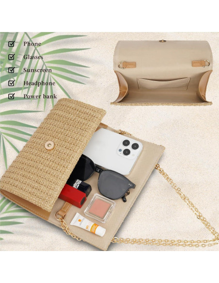 Bolso de mano de paja Kseymeir caqui, elegante y versátil