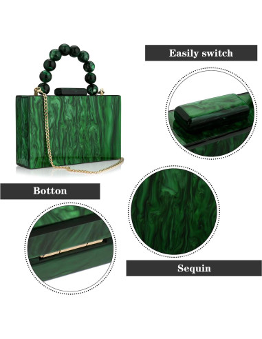 Bolso Clutch Acrílico Verde Oscuro Jessie 17.5x12cm