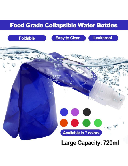 Juego de Botellas de Agua Plegables RAIHOMKIT 720ml 8 Pcs Juego de Botellas de Agua Plegables RAIHOMKIT 720ml 8 Pcs