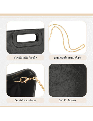 Bolso de Mano de Cuero PU Freie Liebe Negro 30x18cm