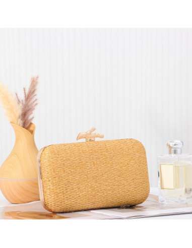 Bolso de mano de paja Freie Liebe FLL2763-GO marrón claro