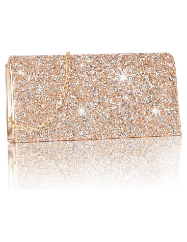 Bolso de Noche Larcenciel Oro Rosa con Brillantes 20.1x10.0cm