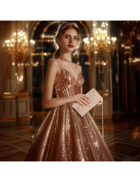 Bolso de Noche Larcenciel Oro Rosa con Brillantes 20.1x10.0cm Bolso de Noche Larcenciel Oro Rosa con Brillantes 20.1x10.0cm