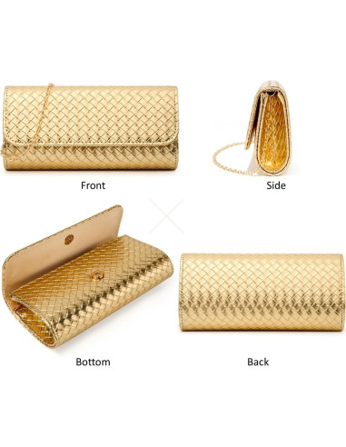 Bolso Clutch Tejido DETARA Oro para Mujeres 23.5x12cm