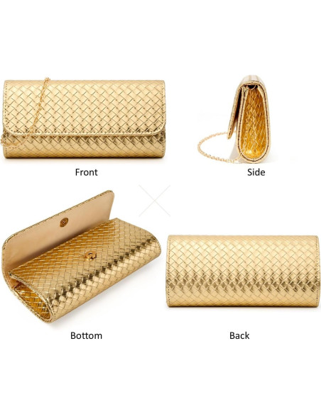 Bolso Clutch Tejido DETARA Oro para Mujeres 23.5x12cm Bolso Clutch Tejido DETARA Oro para Mujeres 23.5x12cm