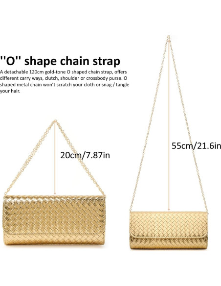 Bolso Clutch Tejido DETARA Oro para Mujeres 23.5x12cm Bolso Clutch Tejido DETARA Oro para Mujeres 23.5x12cm