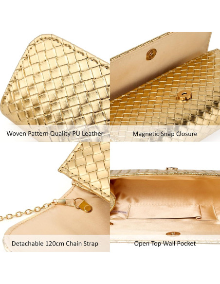 Bolso Clutch Tejido DETARA Oro para Mujeres 23.5x12cm Bolso Clutch Tejido DETARA Oro para Mujeres 23.5x12cm