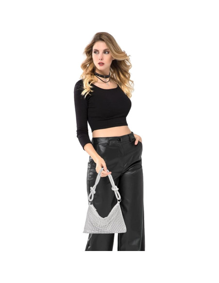 Bolso de mano dorado de pedrería para mujeres 25.9x10.2x16.9cm Bolso de mano dorado de pedrería para mujeres 25.9x10.2x16.9cm