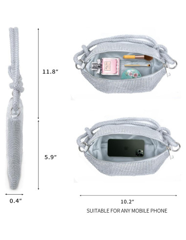Bolso de mano dorado de pedrería para mujeres 25.9x10.2x16.9cm