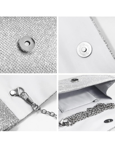 Bolso Clutch de Noche Brillante Outrip Plata para Mujeres