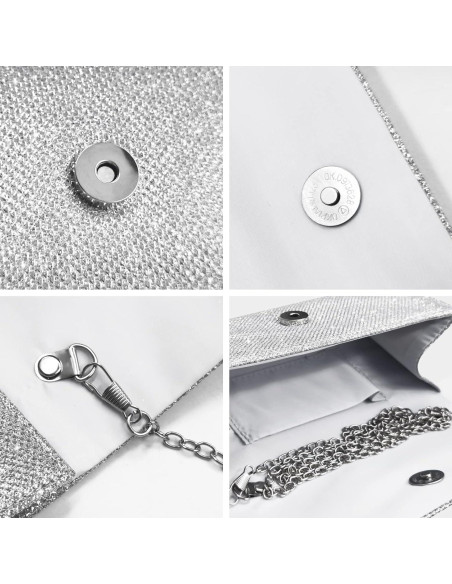 Bolso Clutch de Noche Brillante Outrip Plata para Mujeres Bolso Clutch de Noche Brillante Outrip Plata para Mujeres